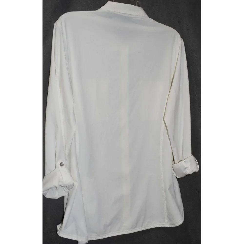 Eddie Bauer XL Women Departure Shirt Ivory Roll Tab Sleeve Button Up Stretch - Picture 11 of 16